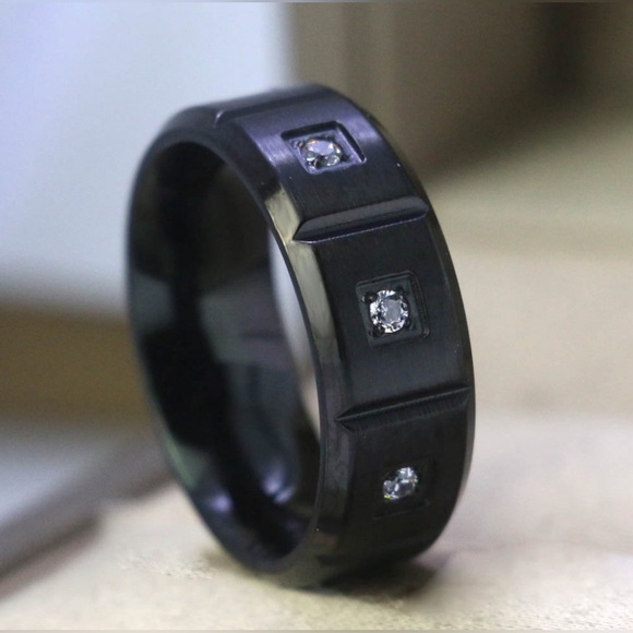 Matte Black Gold Plated 8mm CZ Titanium Wedding Band Man Ring Size 8-11 - Picture 6 of 6